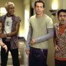 Van Wilder (center right, RYAN REYNOLDS) with his cronies: Panos Patakos (left, JASON WINER), Hutch (center left, TECK HOLMES) and Taj Mahal Badalandabad (right, KAL PENN)